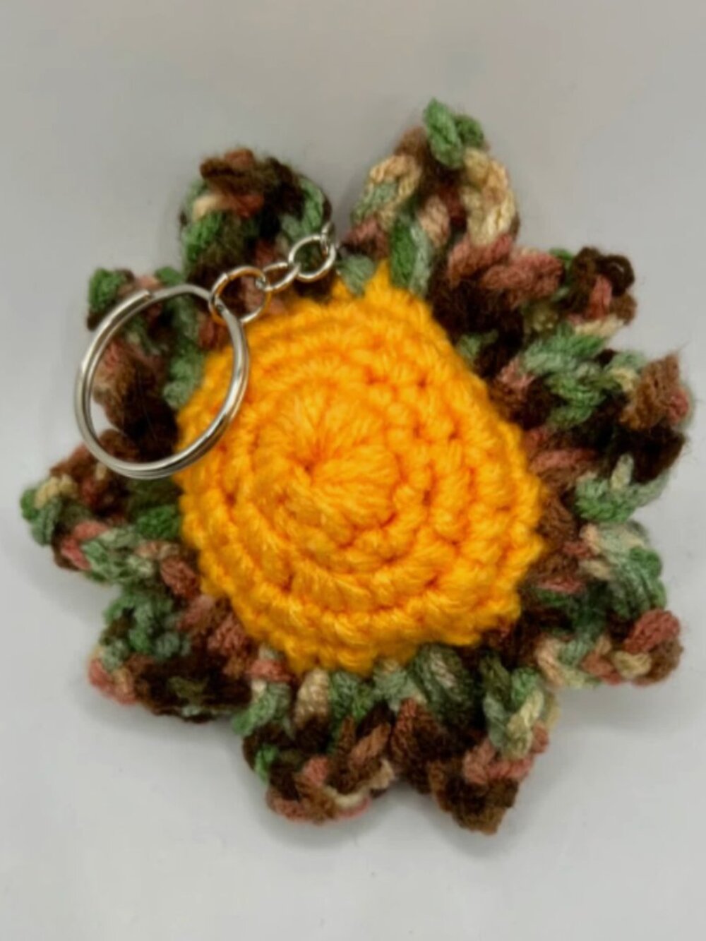 SUNFLOWER KEYCHAIN Camo Sunflower Crocheted Keychain SUNFLOWER